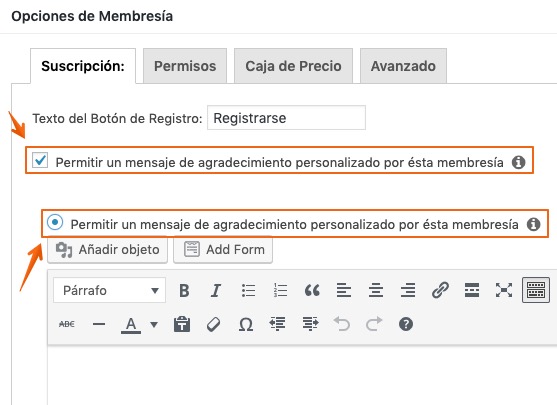 Agregar mensaje personalizado de gracias