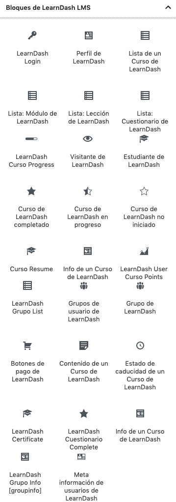 Bloques en Gutenberg de LearnDash LMS
