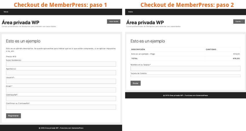 Checkout en dos pasos de MemberPress
