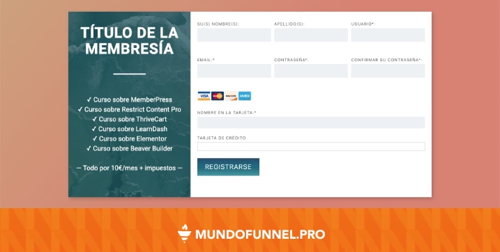 Checkout de MemberPress con fondo degradado