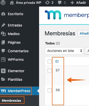 Cómo saber el ID de una membresía en MemberPress