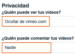 Configuración de privacidad en Vimeo
