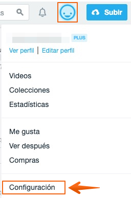 Apartado configuración en Vimeo