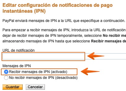 Configurar URL IPN PayPal