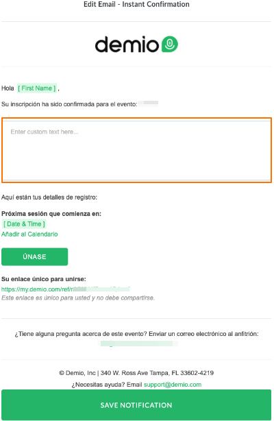 Email de confirmación instantánea