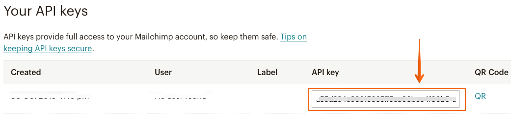 Copia la API Key de MailChimp