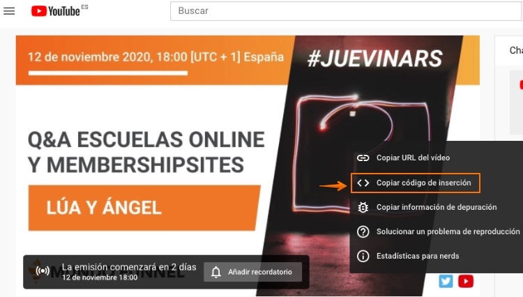 Copiar código de inserción