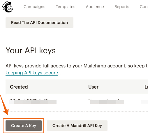 Crear una API key en MailChimp
