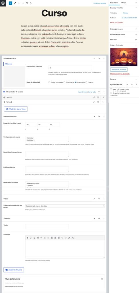 Crear un curso en Tutor LMS