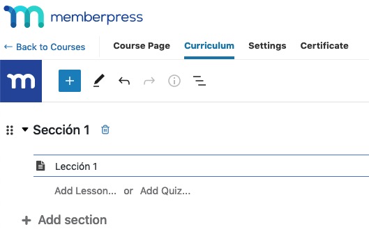 Curriculum en MemberPress Courses