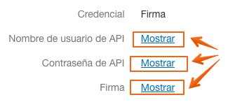Datos de API de PayPal