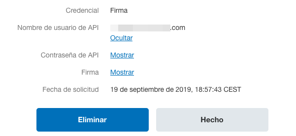 Datos API PayPal