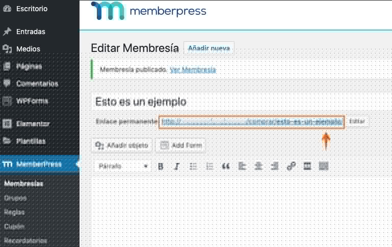 Enlace de compra de una membresía