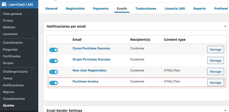 Factura de compra de LearnDash
