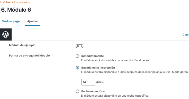 Goteo de contenido en los módulos (lessons)
