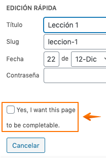 Habilitar página completable