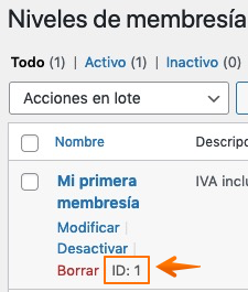 ID del nivel de membresía
