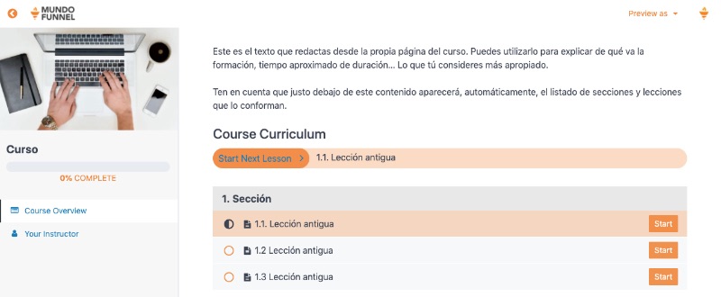 Interfaz de un curso por dentro