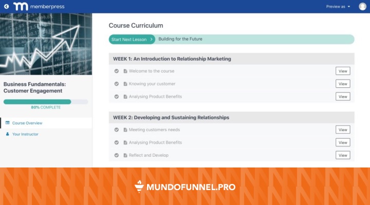 Interior de un curso de MemberPress