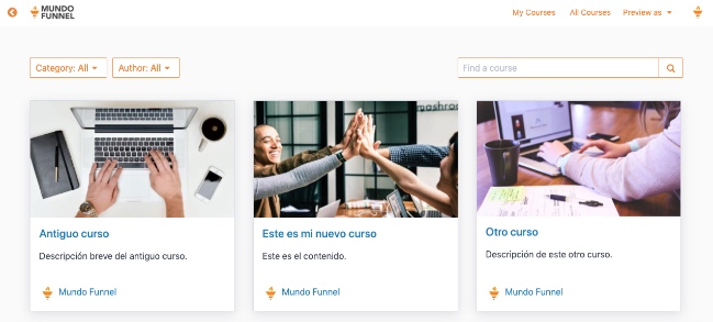 Listado de cursos de MemberPress