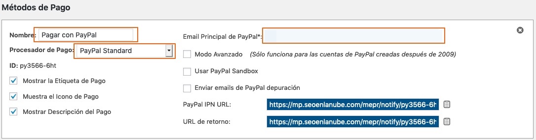 Añadir PayPal Standard como método de pago