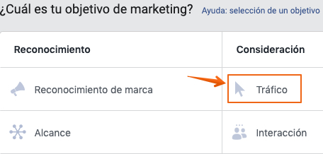 Objetivo en Facebook Ads