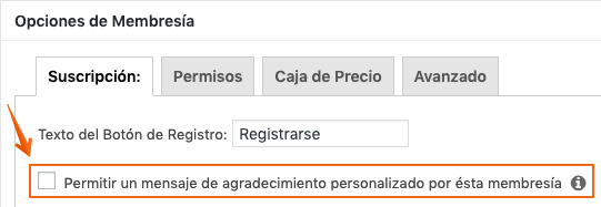 Pestaña suscripción de las Opciones de membresía de MemberPress