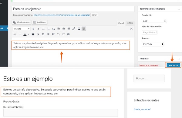 Párrafo en página de membresía