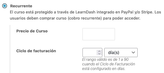 Opción de pagos recurrentes antigua de LearnDash