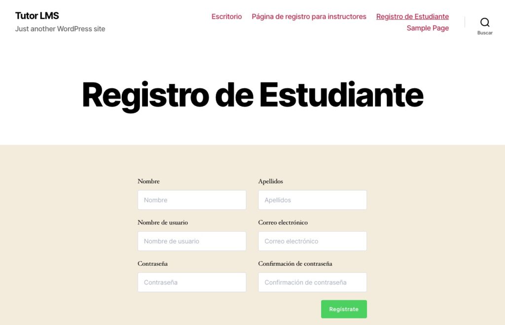 Página de registro