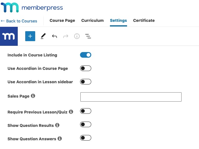 Settings en MemberPress Courses